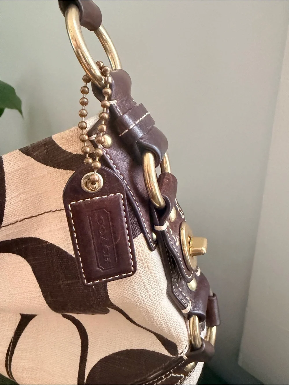 Y2k Coach Carly Hobo Cream/Brown Shoulder Bag (A0773 10794) Signature C